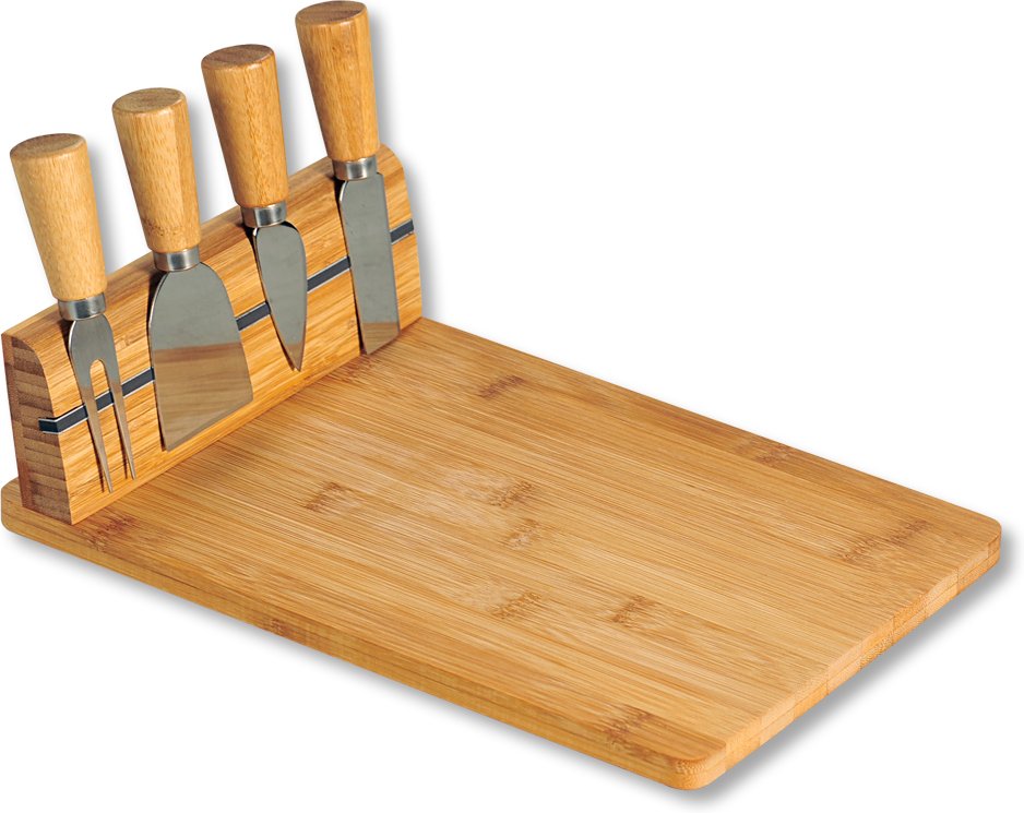 Käseschneidebrett mit Besteck, Bambus