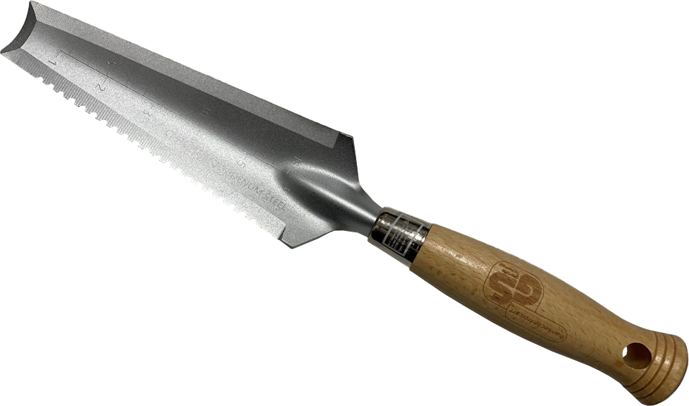 Multifunktionsschaufel mit Skala und Sägekante, ca. 340 mm – Natur