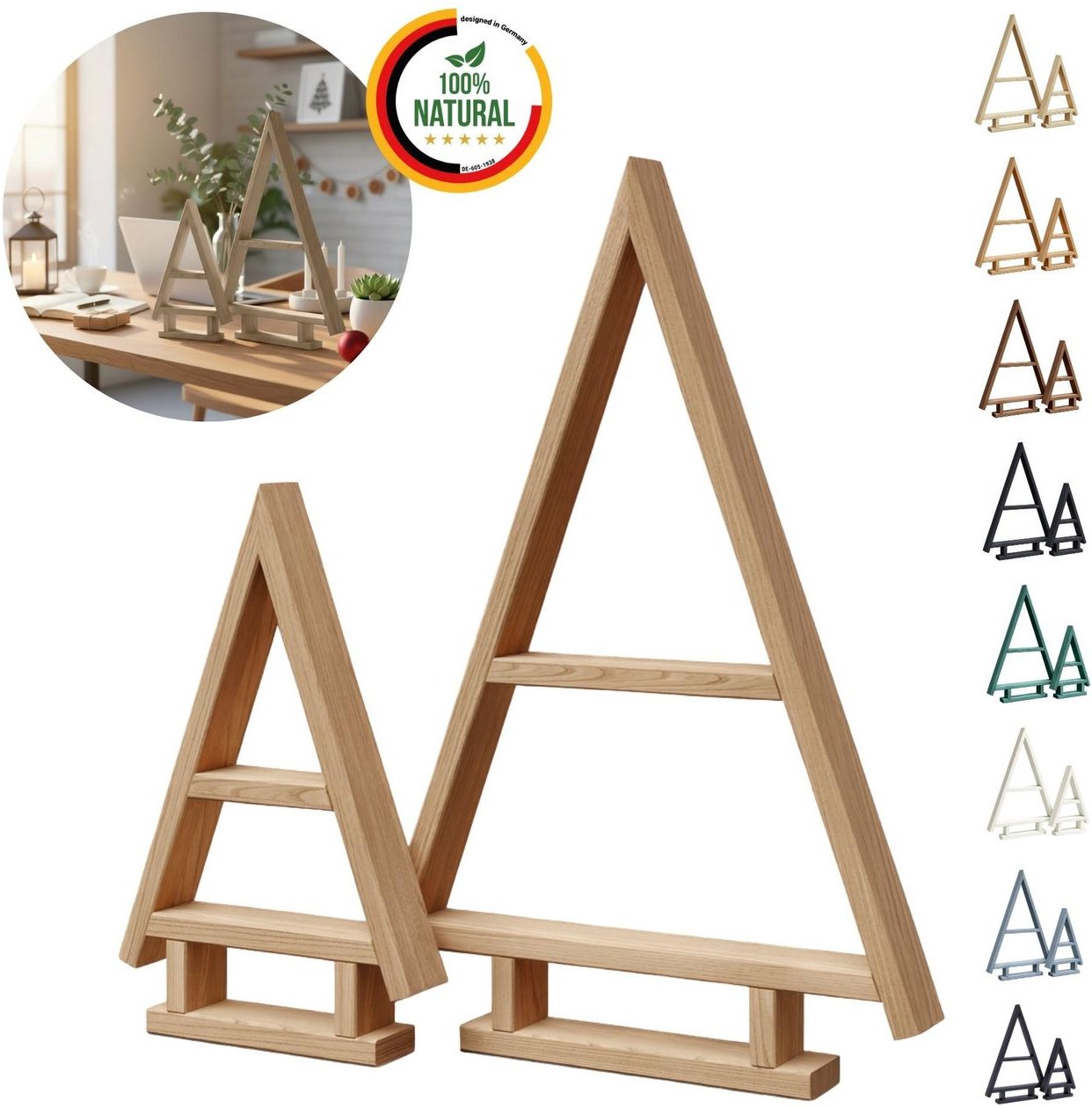 2er SET Holz Weihnachtsbaum Tannen Baum Weihnachtsdekoration aus Holz Unbehandelt