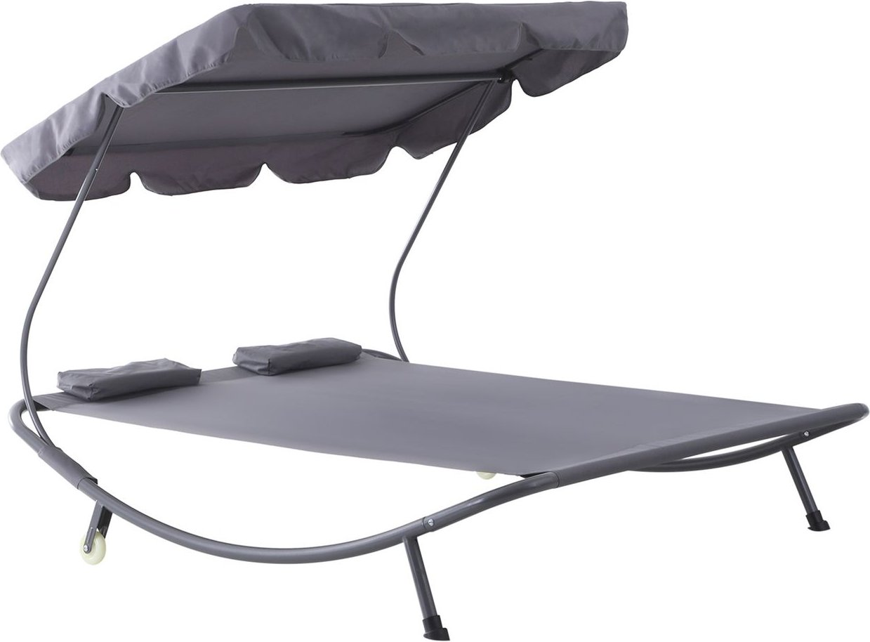 Thumbnail - Doppelliege Sonnenliege mit Sonnendach rollbar Stahl Cremeweiß/Grau