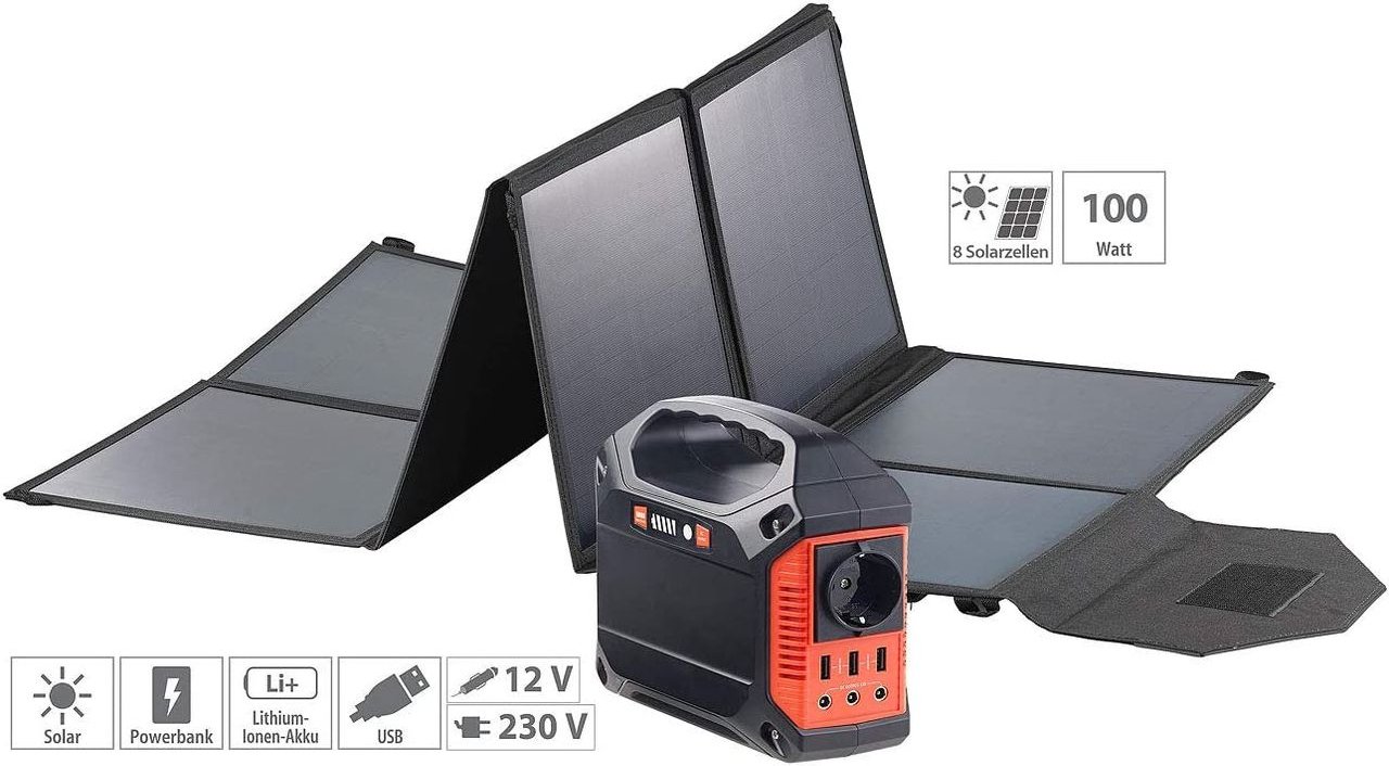 HSG-420 Solarpanel Powerbank Powerstation & Solar-Generator mit faltbarem 100-W-Solarpanel