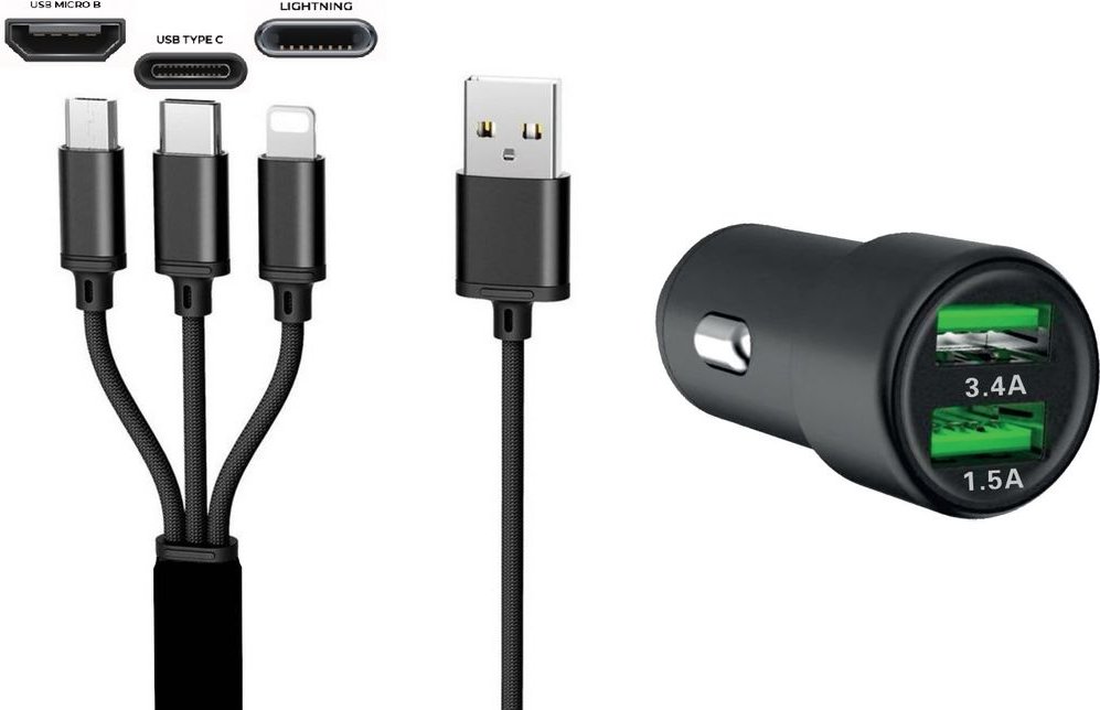 Thumbnail - Dual USB Auto Ladegerät 3IN1 12/24V / 1,5A-3,4A