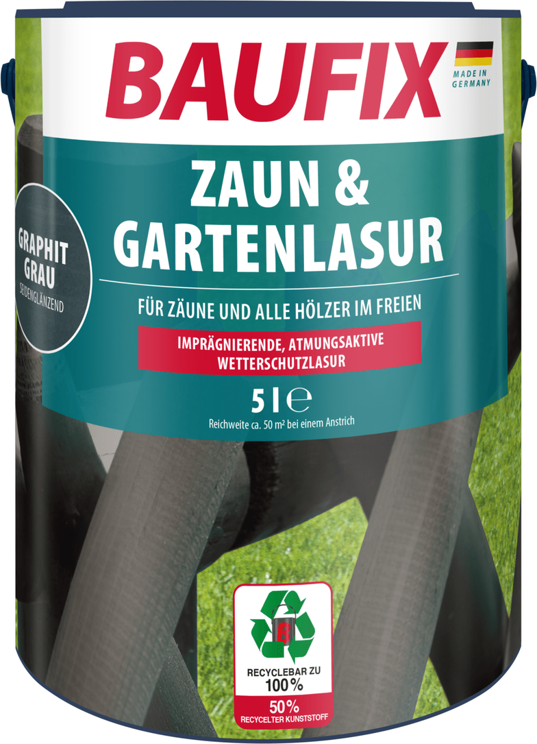 Zaun & Gartenlasur graphitgrau seidenglänzend, 5 Liter, Holzlasur