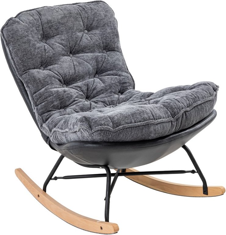 gepolsterter Schaukelstuhl Relaxsessel mit Buchenholzsockel, grau & schwarz