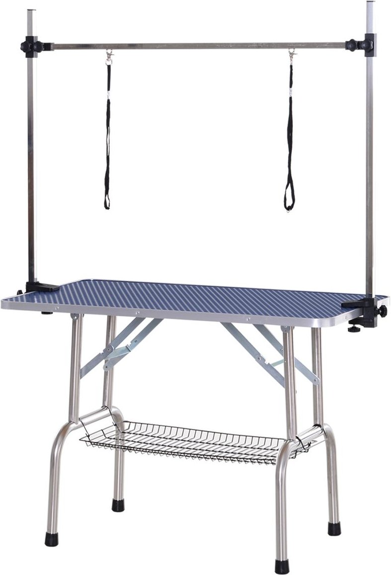Trimmtisch Tierpflegetisch Schertisch Pflegetisch mit Unterkorb für Hunde höhenverstellbar klappbar Edelstahl Metall Bla...