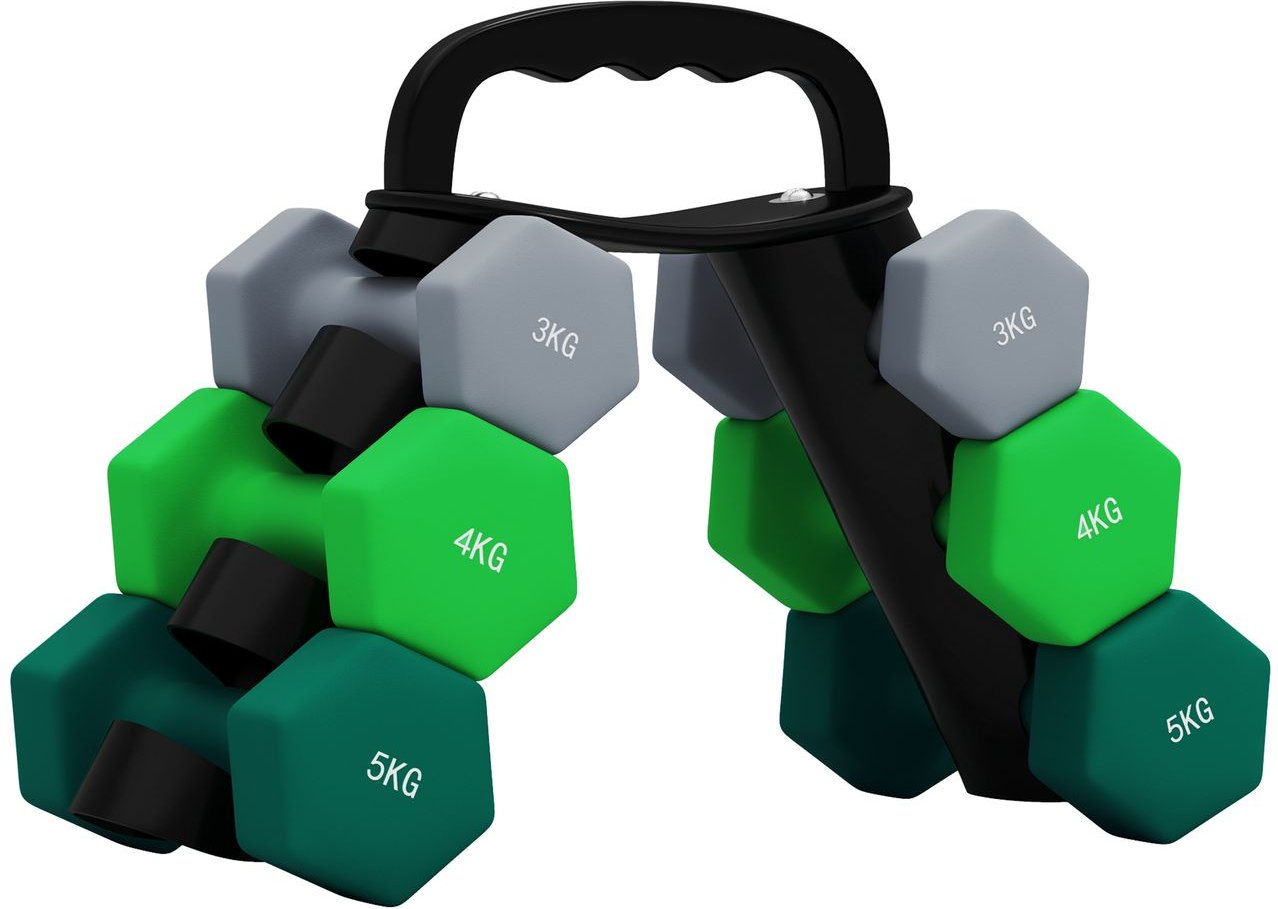 6er-Set Kurzhantel 2 x 3 kg, 2 x 4 kg, 2 x 5 kg, Hantel-Set mit Ständer