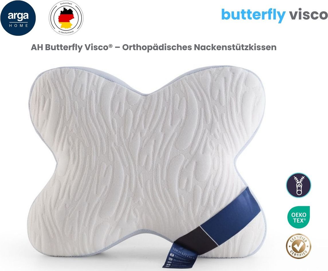 AH Butterfly Visco® – Ergonomisches Seitenschläfer- Kissen mit Memory-Schaum – 53x42 cm,