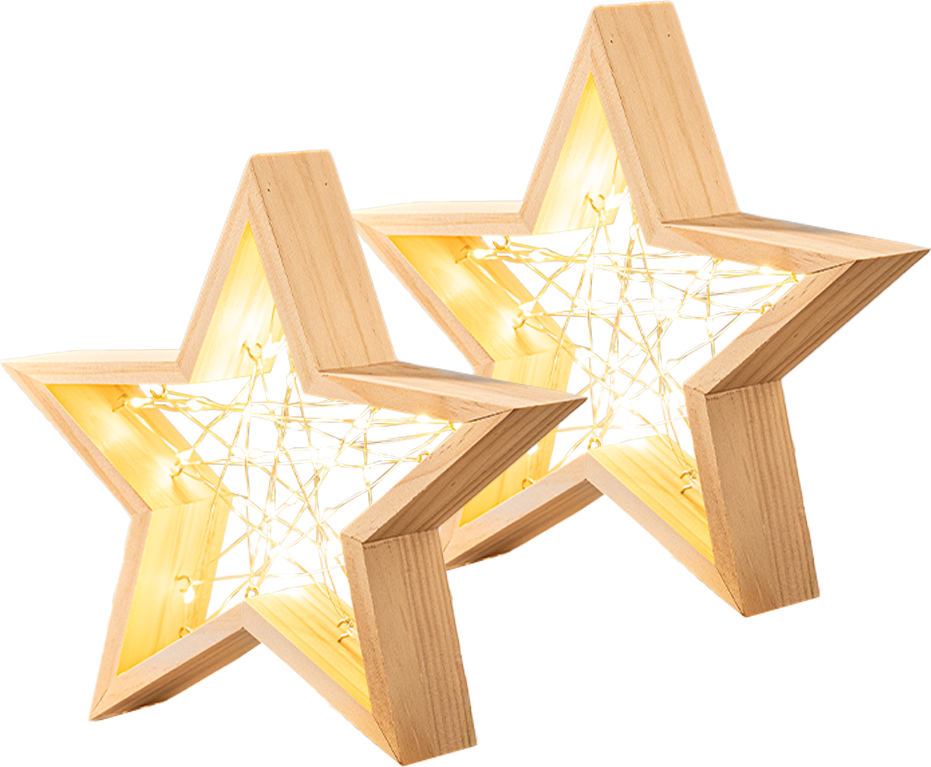 LED-Holzsterne 2er-Set