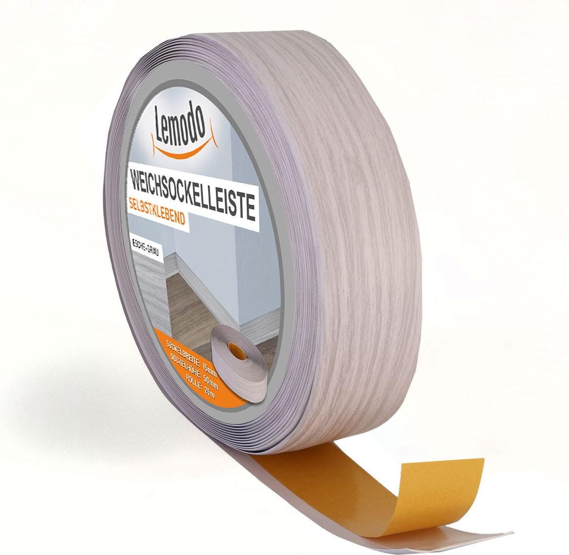 Weichsockelleiste esche-grau, 5m Rolle