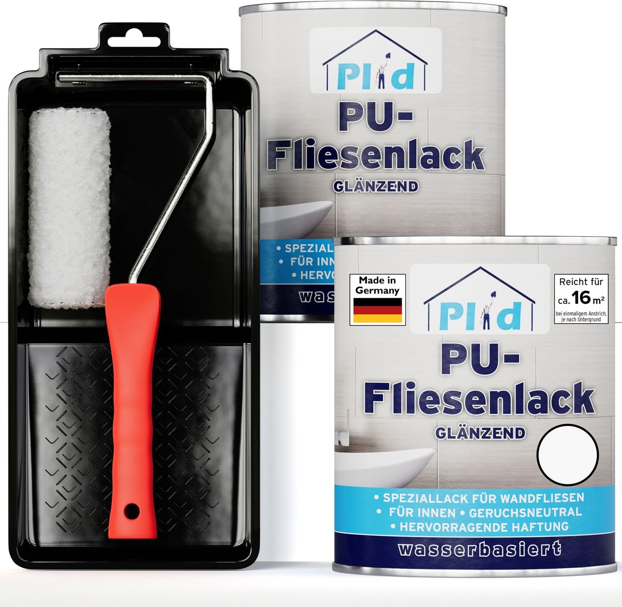 Thumbnail - Fliesenlack 1,5l Weiß + Lackierset - Glänzend, für ca. 16m² / Fliesenfarbe Lack Küche/Bad