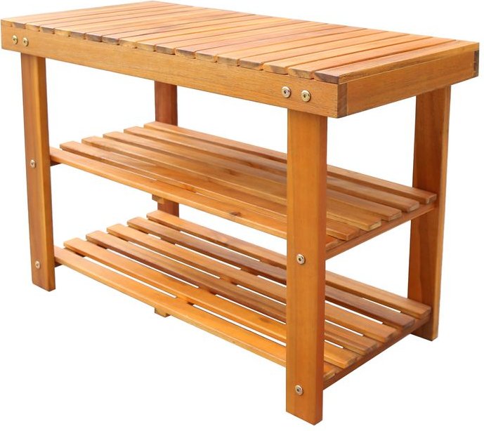 2 in 1 Schuhregal und Sitzbank aus Akazienholz, ca. 70 x 33 x 46 cm - Braun