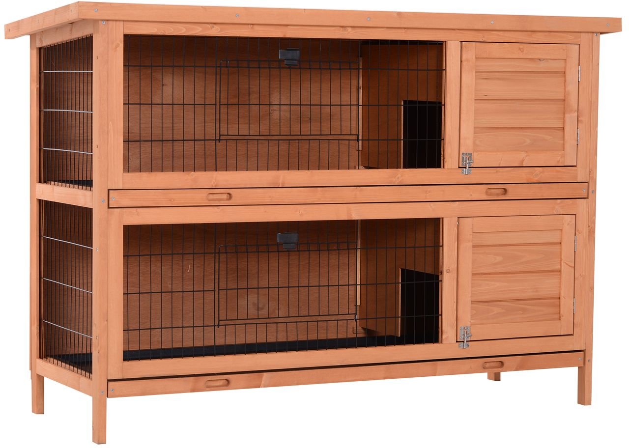 Kaninchenstall doppelstöckig für Kleintiere Tannenholz Orange 136,4x50x93cm