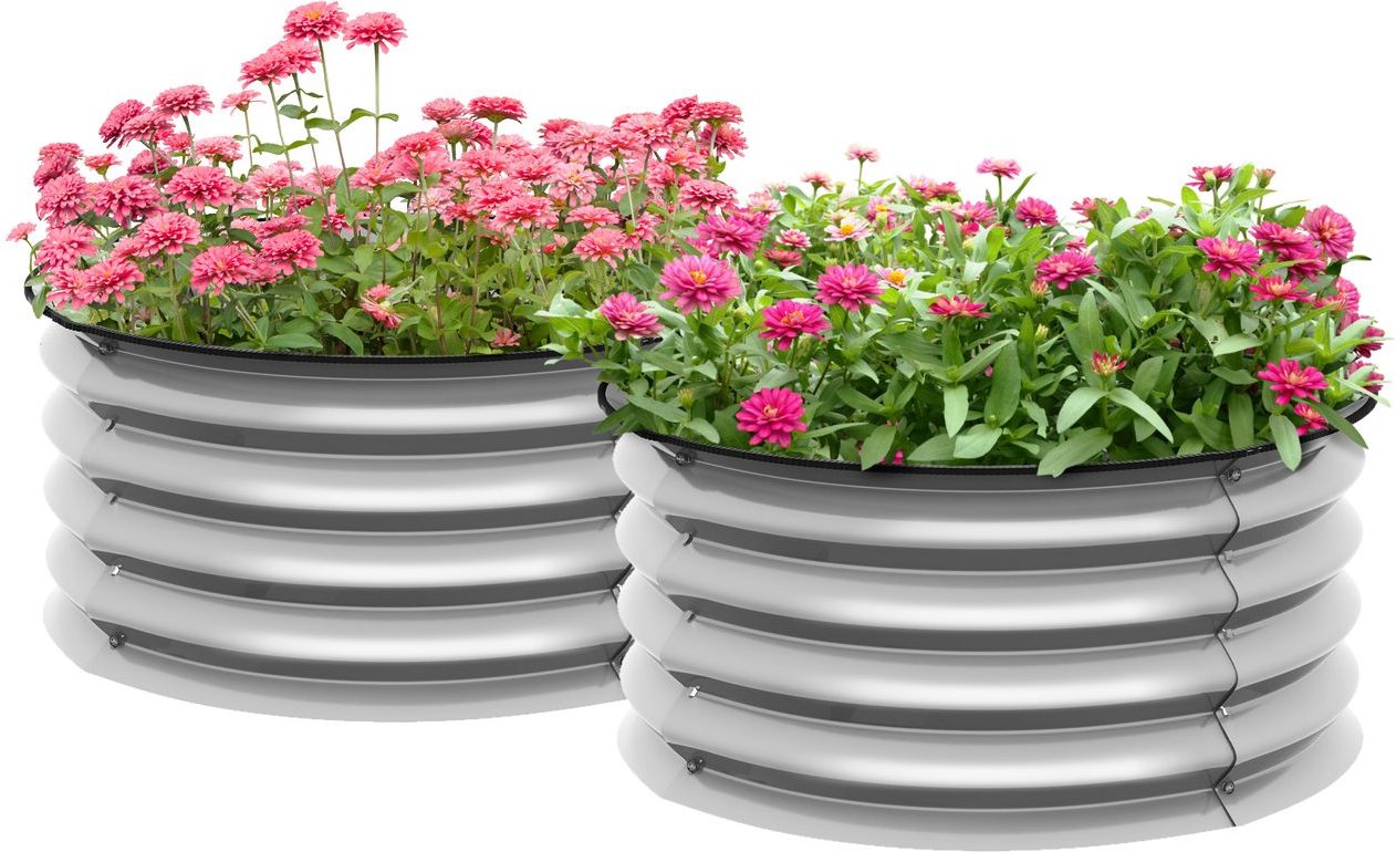 Outsunny Hochbeet aus Metall, 2er Set Blumenkasten, Kräuterbeet, Pflanzkasten