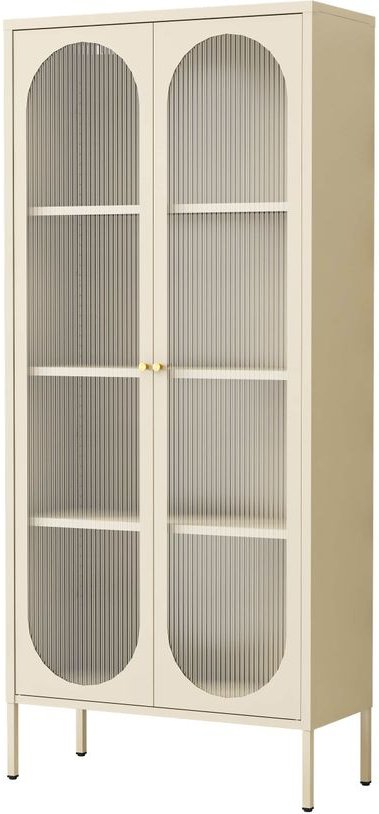 Metallschrank Sideboard mit Sicherheitsglas-Türen MORU, ca. 180 x 80 x 35 cm - Creme