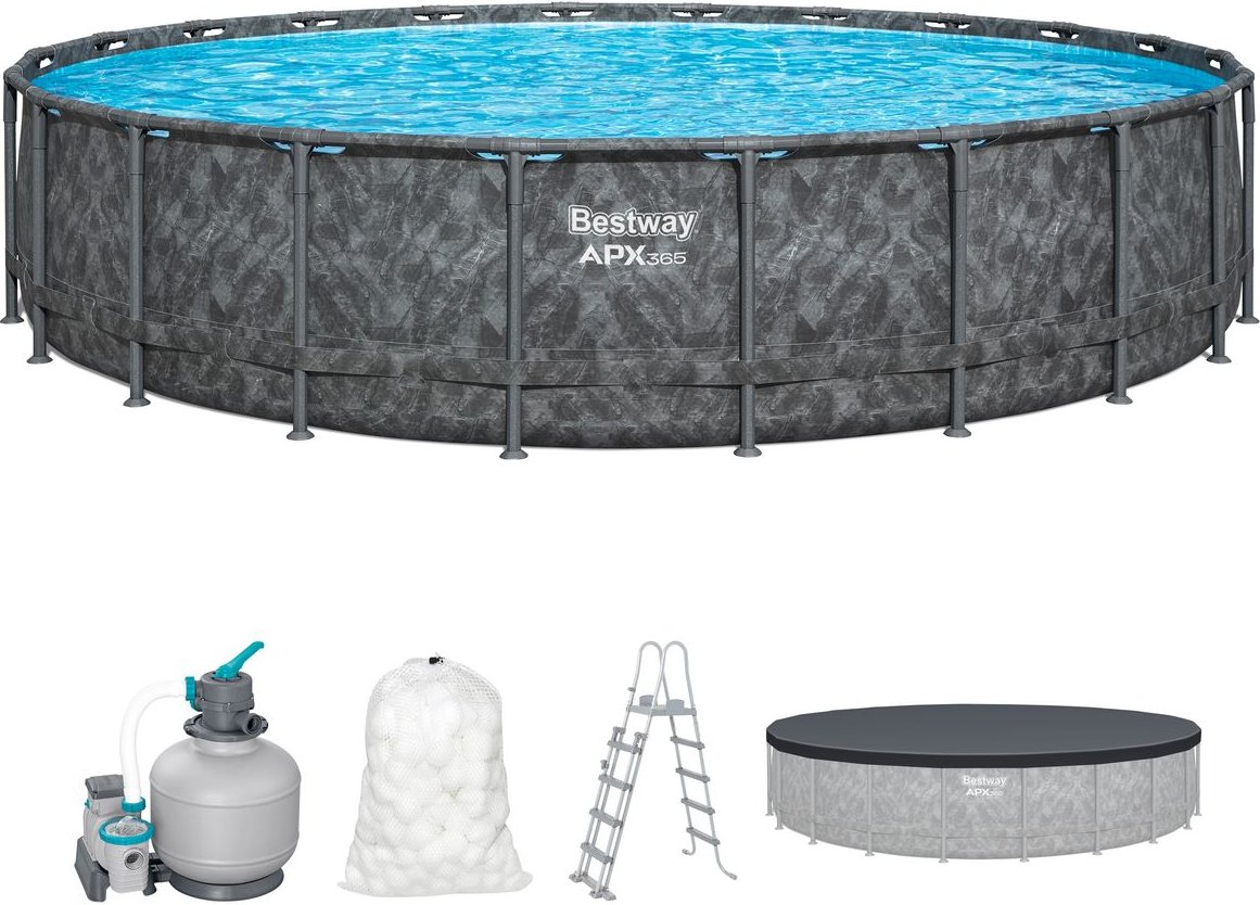 APX365™ Winterfestes Frame Pool Komplett-Set + Sandfilteranlage 671 x 132 cm, Marmor-Optik