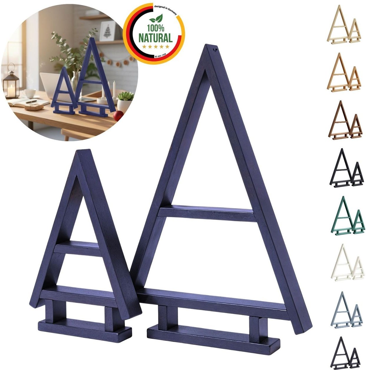 2er SET Holz Weihnachtsbaum Tannen Baum Weihnachtsdekoration aus Holz - Antrazit