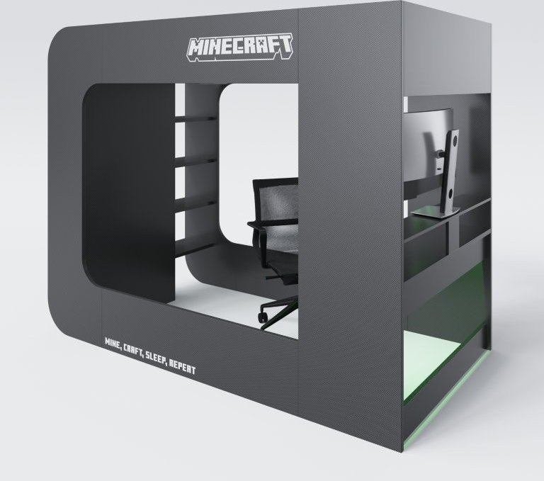 MINECRAFT - Kojenbett, Hochbett 120x200cm, Gaming Möbel mit dunklem Design