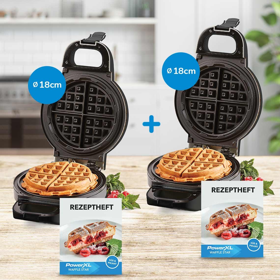 PowerXL Waffle Star Waffeleisen 18cm 2er Spar-Set inkl. Rezeptheft GRATIS