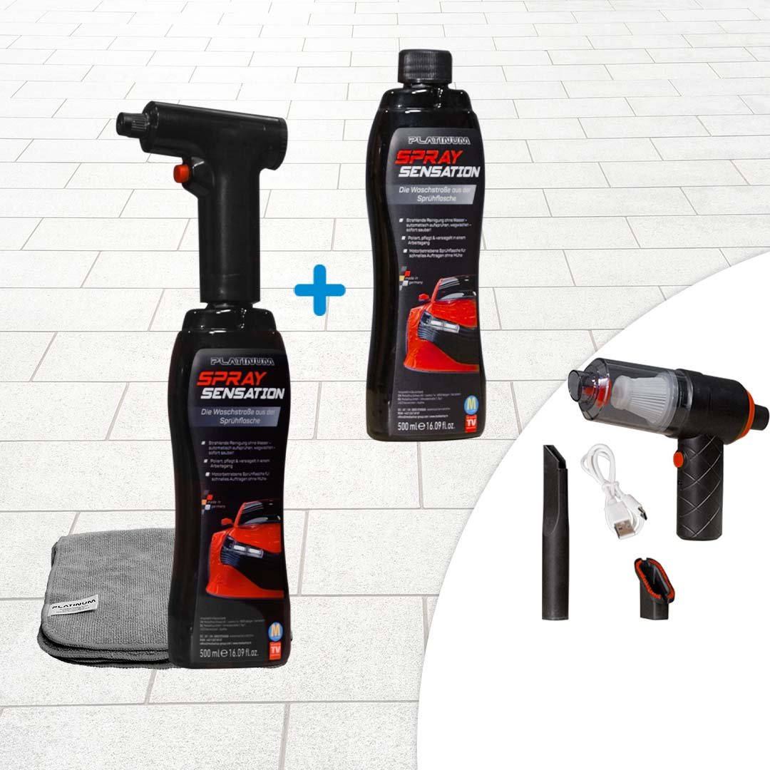Platinum SpraySensation Autopflege mit Sprühflasche inkl. Akku Handstaubsauger 1+1 GRATIS