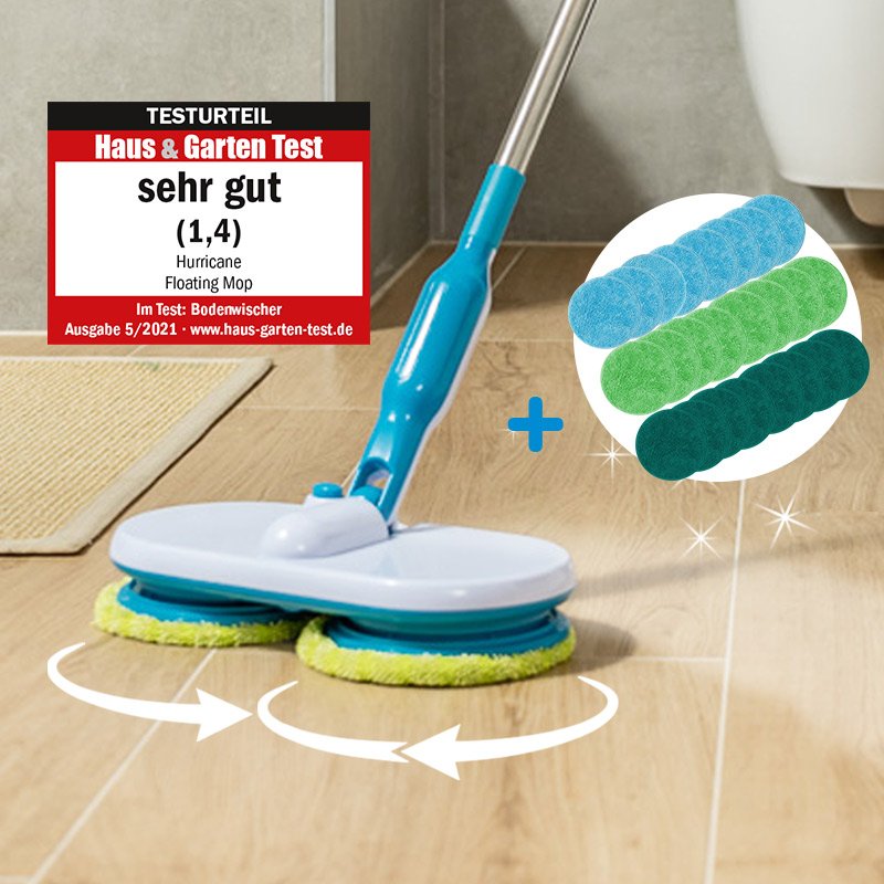 Hurricane Floating Mop Akku Bodenwischer Sparset inkl. 24 Reinigungspads