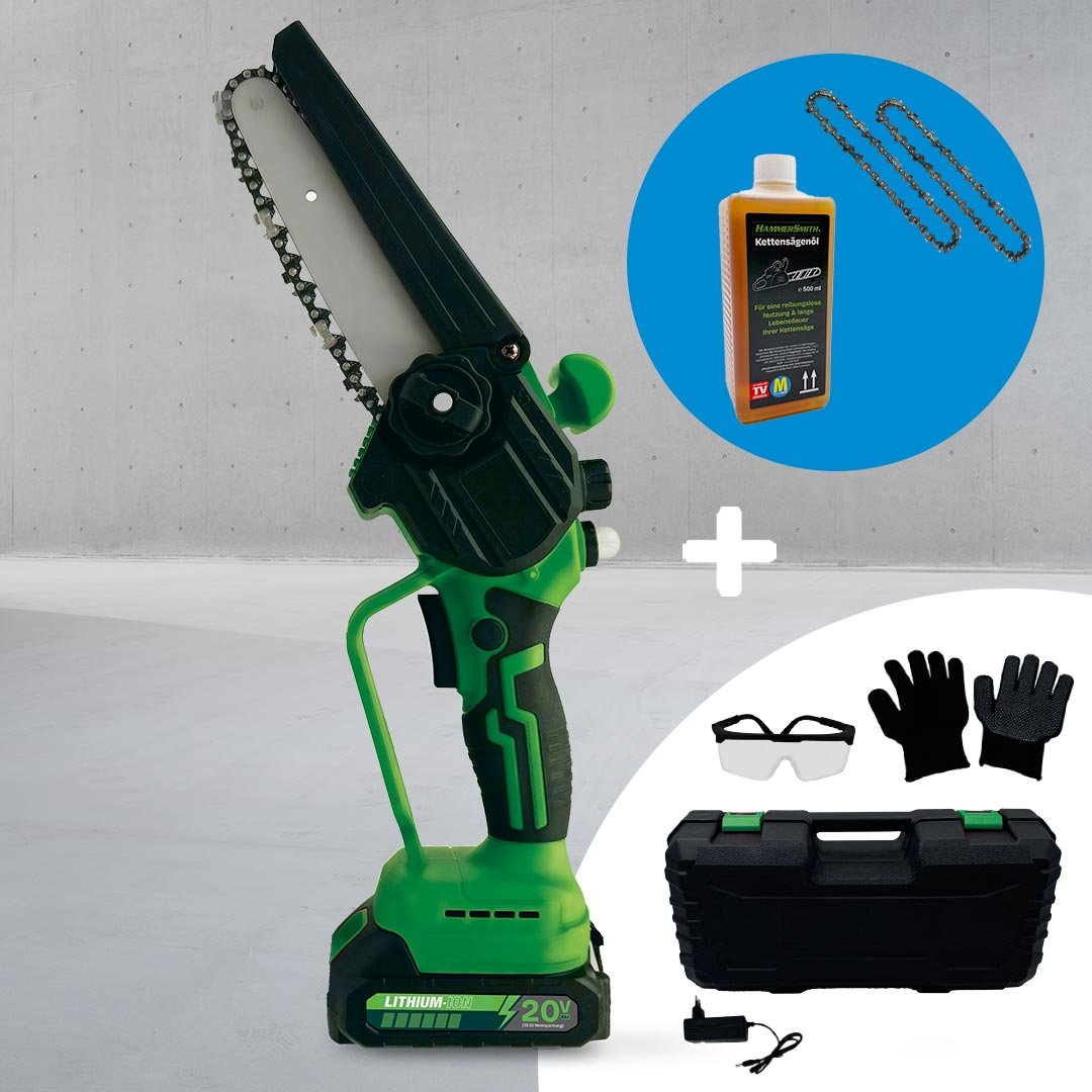 Hammersmith PocketSaw Pro Mini Akku Kettensäge inkl. 2x Ersatzketten & 1x Kettensägeöl