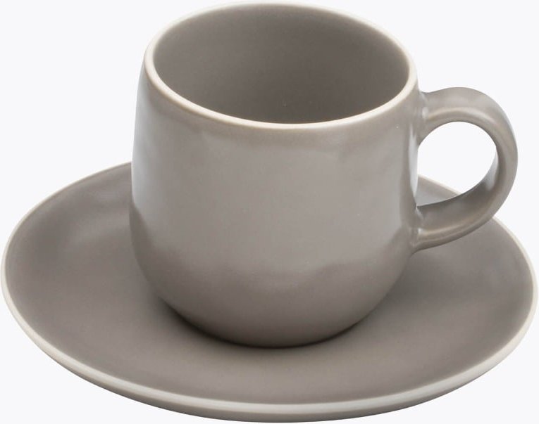 Molde Mandala Satin Matte Cappuccinotasse Grau mit Weißem Rand mit Untertasse