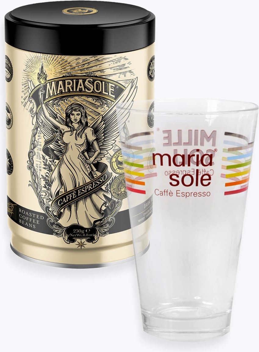 MariaSole Caffè Espresso 250g Dose & Latte Macchiato Glas zum Aktionspreis