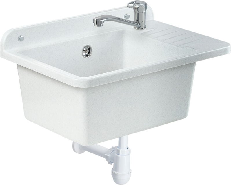 Gospo Ausgussbecken aus Polypropylen, 50,4 x 34 x 26,5 cm, Spülbecken mit Siphon und Montageset, Was