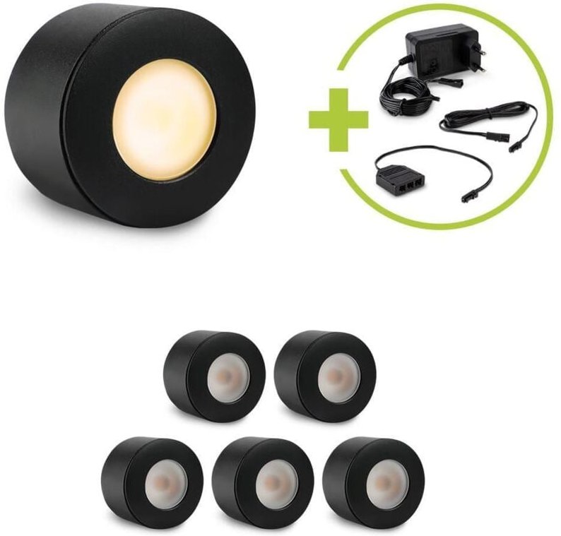 Aufbau/Einbaustrahler Mini Bergamo 3W 2700K IP44 - Farbe: schwarz matt - Anzahl: 6x