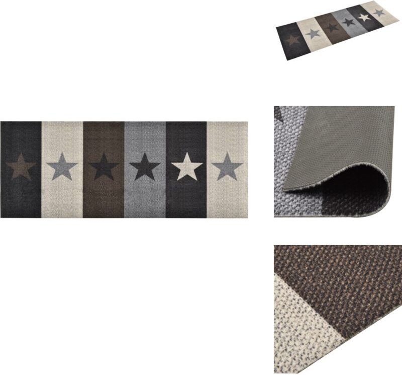 Küchenbodenmatte Waschbar Stern 60x180 cm - Bodenmatte - Küchenmatte - Türmatte - Samt - Polyester