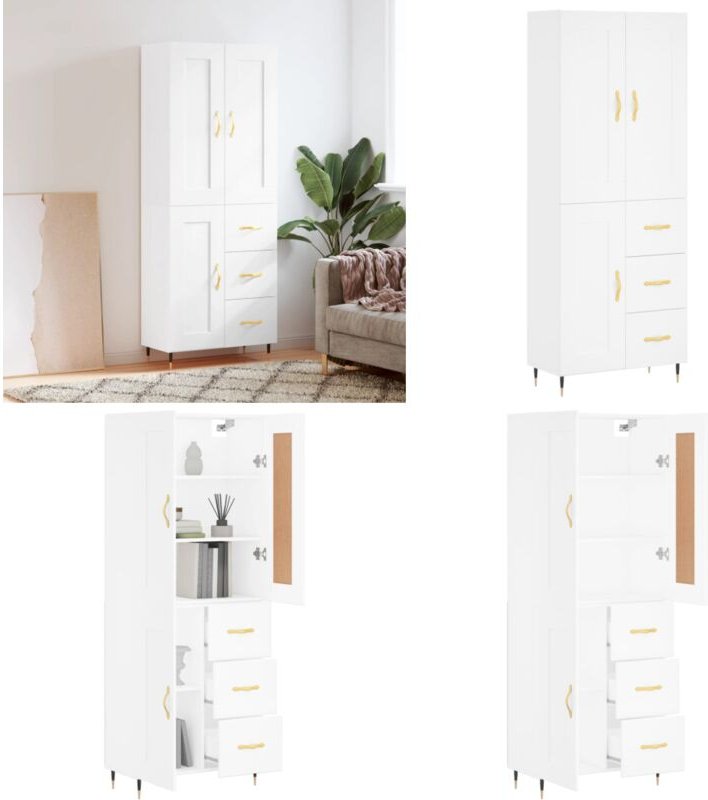 Highboard Weiß 69,5x34x180 cm Holzwerkstoff - Holzwerkstoff - Schrank