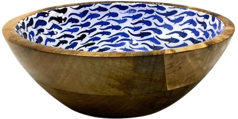 Dekoratives Fischglas aus Mangoholz, ideal für die Küche, maritimer Stil, Wohnaccessoire, blau