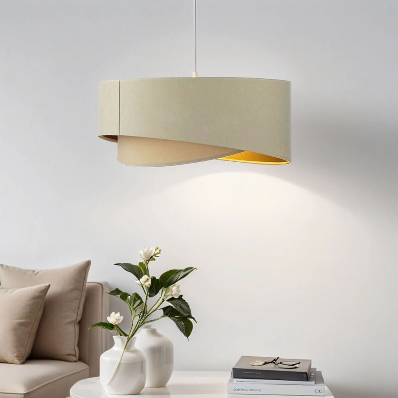 Licht-erlebnisse - Hängeleuchte ø 50 cm E27 Creme Gold Stoff Metall Modern Hängelampe