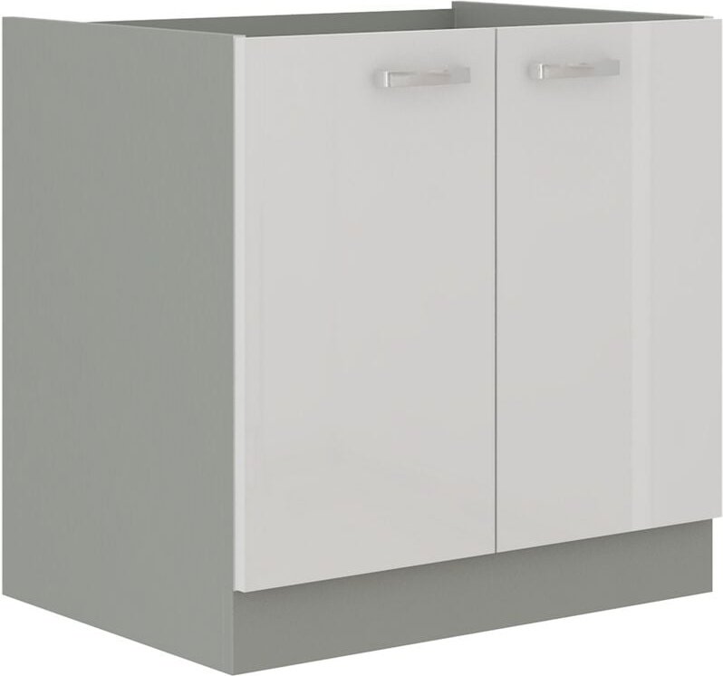 Küchen Preisbombe - Unterschrank 80 Bianca Weiß Hochglanz + Grau Küchenzeile Küchenblock Küche