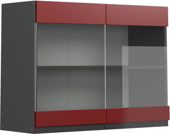 Küchenglasschrank R-Line, Rot, 80 cm J-Shape, Vicco