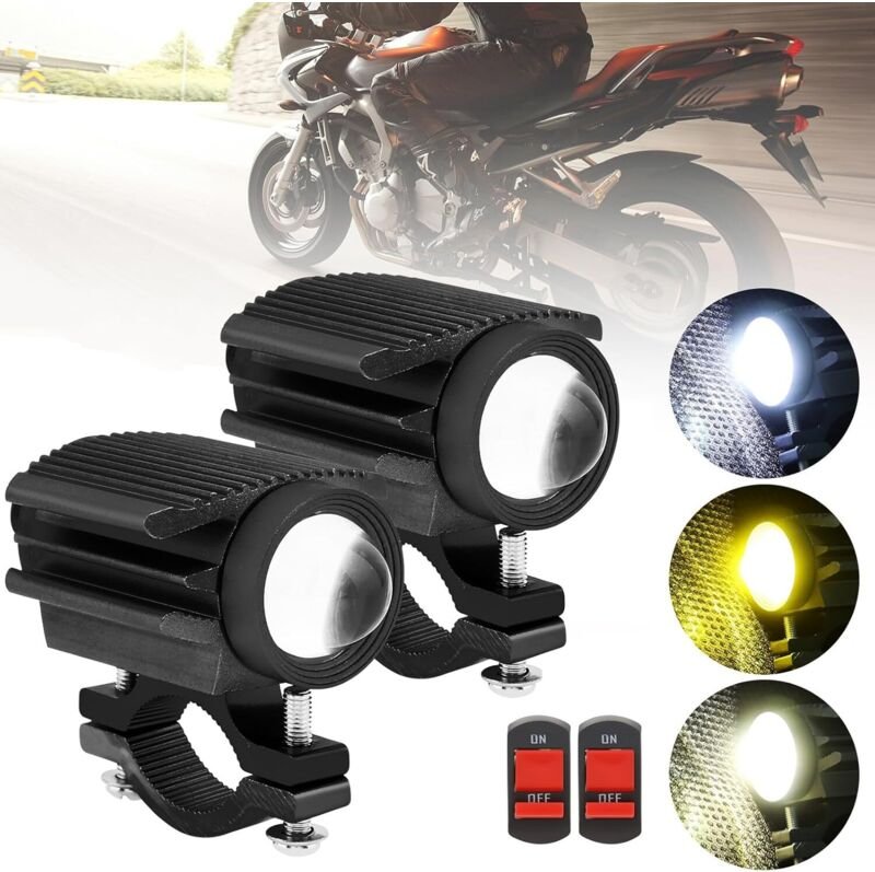 2 Stück LED-Motorradscheinwerfer, 32 W, 4 Modi (Fern-/Abblendlicht), 6500 K gelb/weißes Licht, wasserdichter Zusatzschei...