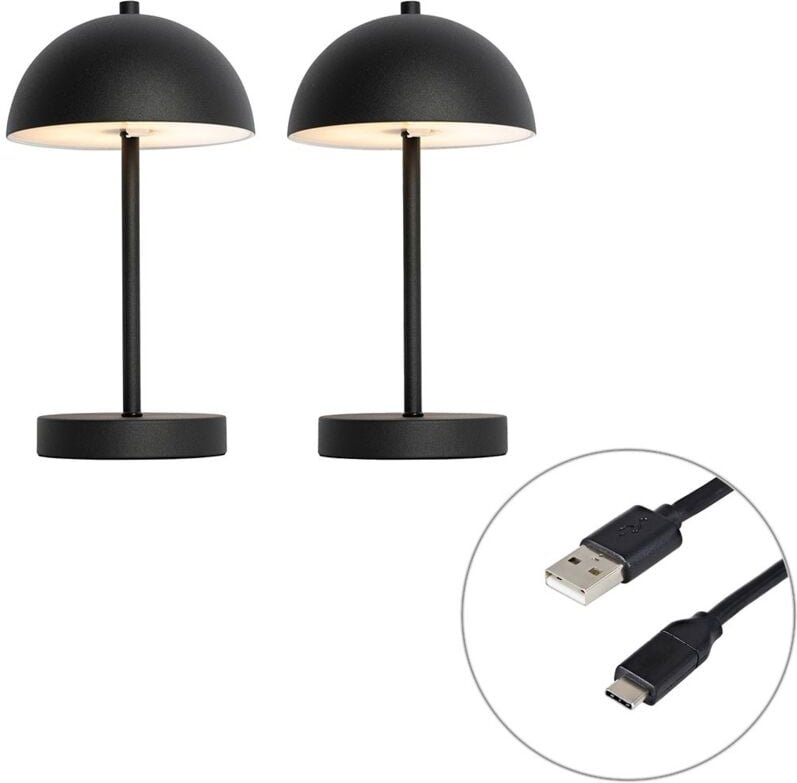 Set mit 2 Outdoor-Tischleuchten Pilz Schwarz wiederaufladbar - Keira