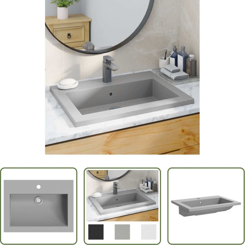 vidaXL Überlauf - Granitbecken 600×450×120 mm Grau