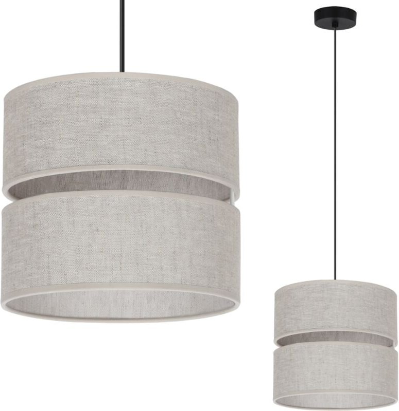 Duo Schwarze Leinen-Hängelampe 1 Flache Licht Beige L01 L20cm