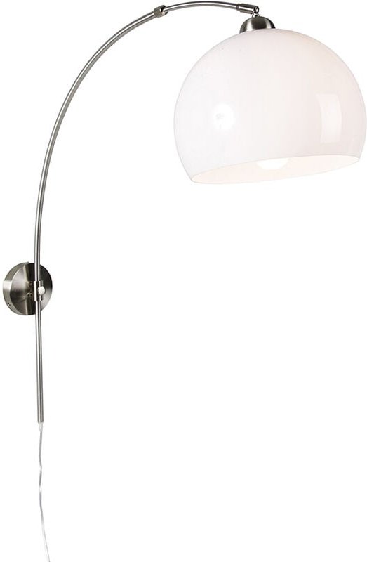 Thumbnail - Retro Wandbogenlampe aus Stahl mit weißem Schirm verstellbar