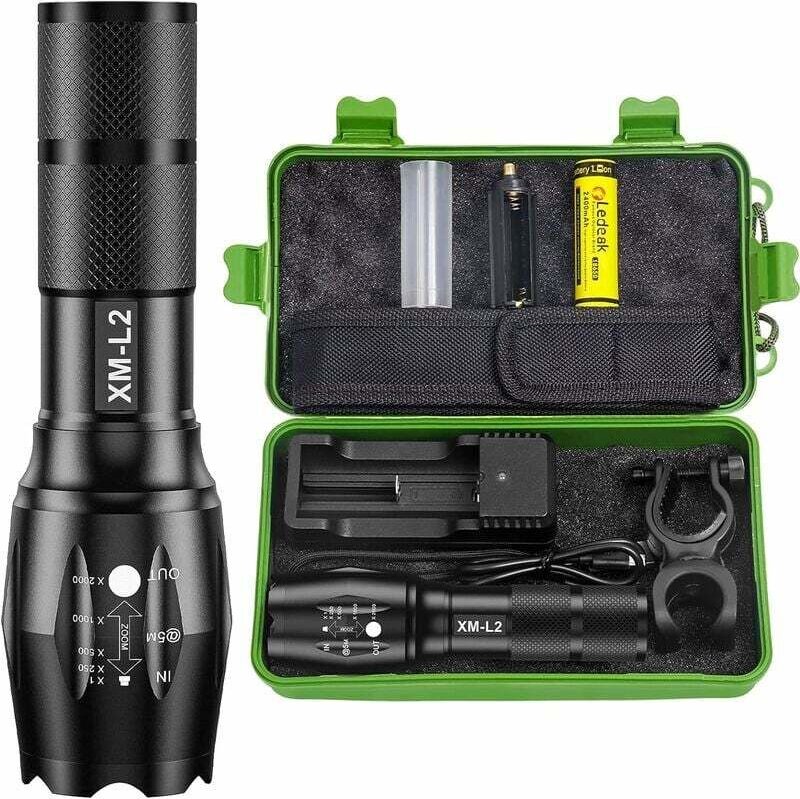 Ultrastarke CREE-LED-Taschenlampe, 2000 Lumen, taktische Militär-Taschenlampe, IP65 wasserdicht, zoombar, 5 Beleuchtungs...