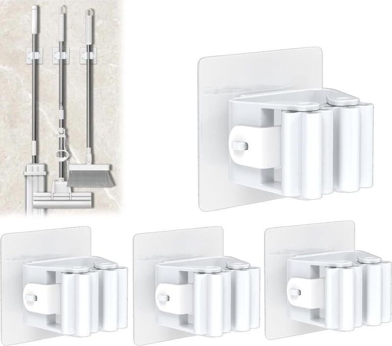 4 Wandhalterungen für Besen – kein Bohren erforderlich – Küche/Bad/Garten/Garage – Aufbewahrung für Besen und Wischmopp