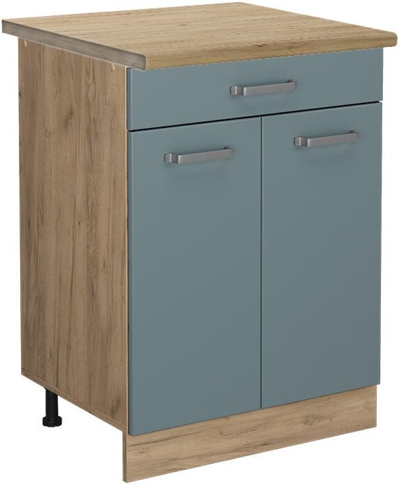 Vicco - Schubladenunterschrank R-Line, Blau-Grau, 60 cm mit Schublade, ap Eiche