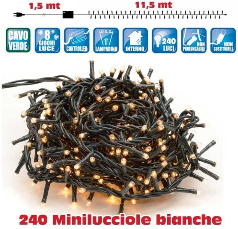 Trade Shop Traesio - Trade Shop - catena luci minilucciole 240 luci 3 vie bianco caldo mit kontroller 8 functionen -
