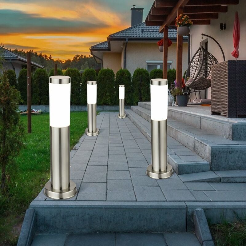 4x led Außen Stehleuchte Standlampe Beleuchtung Weg-Licht Edelstahl IP44 geeignet für Garten, Hof, Weg, Eingangsbereich,...