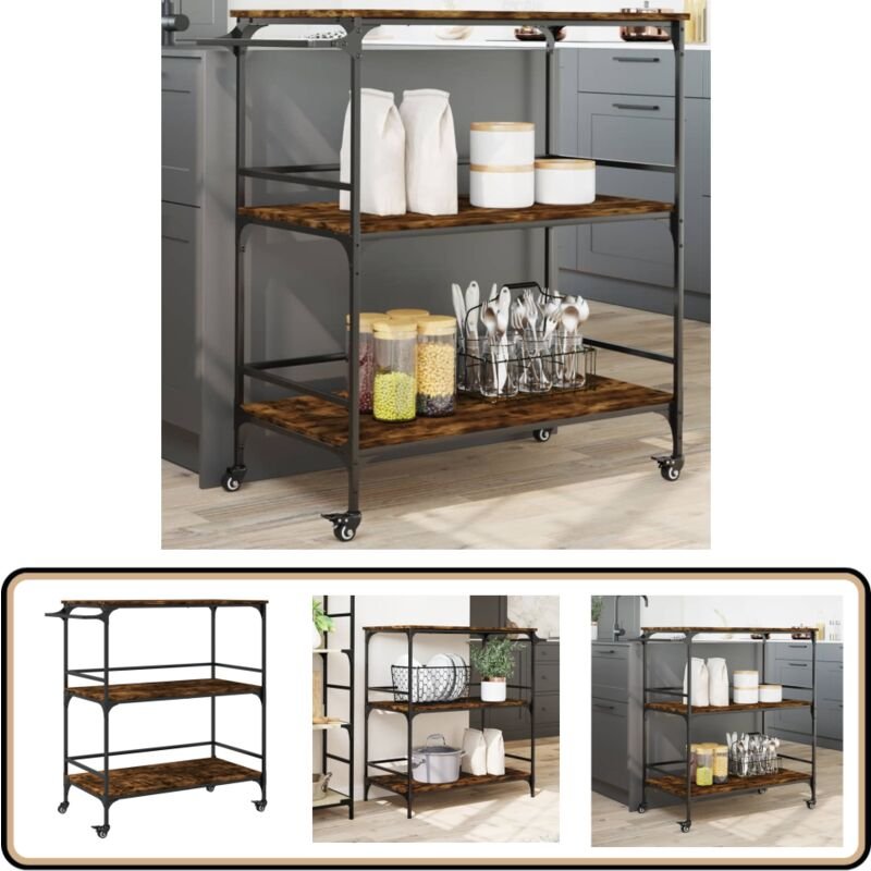 Küchenwagen Räuchereiche 100,5x50x105 cm Holzwerkstoff - Küchentisch - Küchenschrank - Servierwagen - Lagertisch - Mobil...