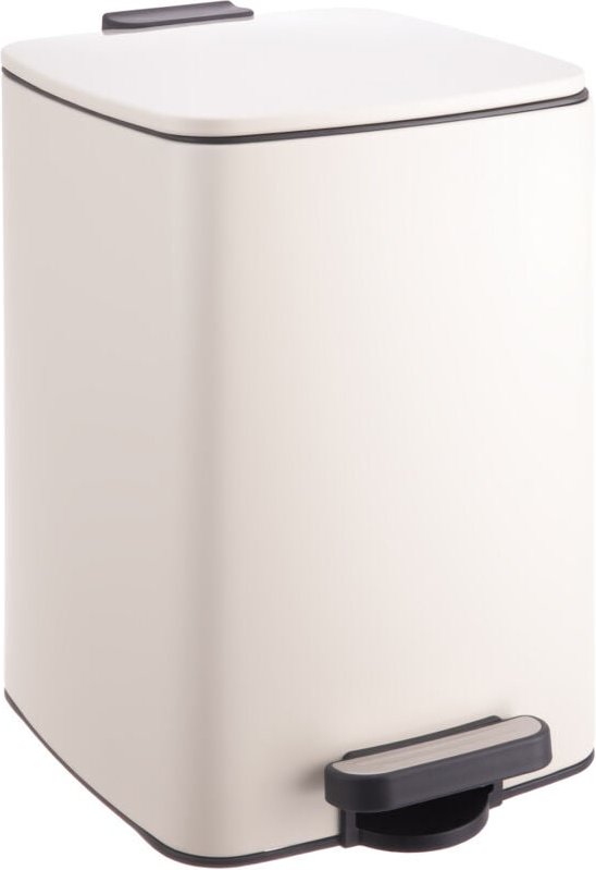 Relaxdays Mülleimer Küche, 12 Liter, Absenkautomatik, entnehmbarer Inneneimer, mattes Metall, eckiger Treteimer, beige