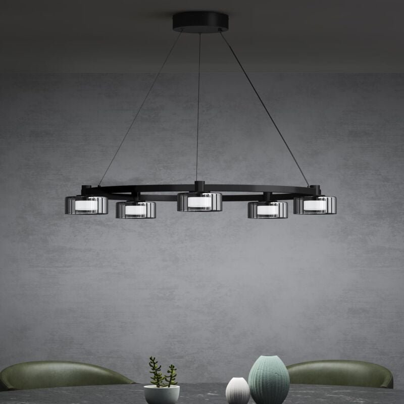 Mai&mai - Pendelleuchte 59cm led Hängelampe Rund 5 Flammig 3000K/4000K/6000K Verstellbares Kabel Schwarz Hängeleuchte fü...