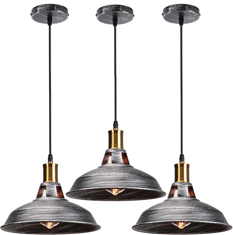 3 Stücke Vintage Metall Hängende Deckenleuchte Höhenverstellbar für Wohnzimmer Esszimmer,27cm Silber