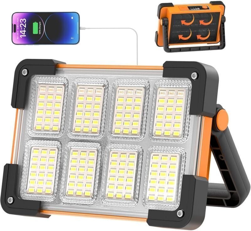 100 w wiederaufladbarer LED-Flutlichtstrahler, tragbarer Solar- und wiederaufladbarer Akku-LED-Baustellenstrahler, 4 Mod...